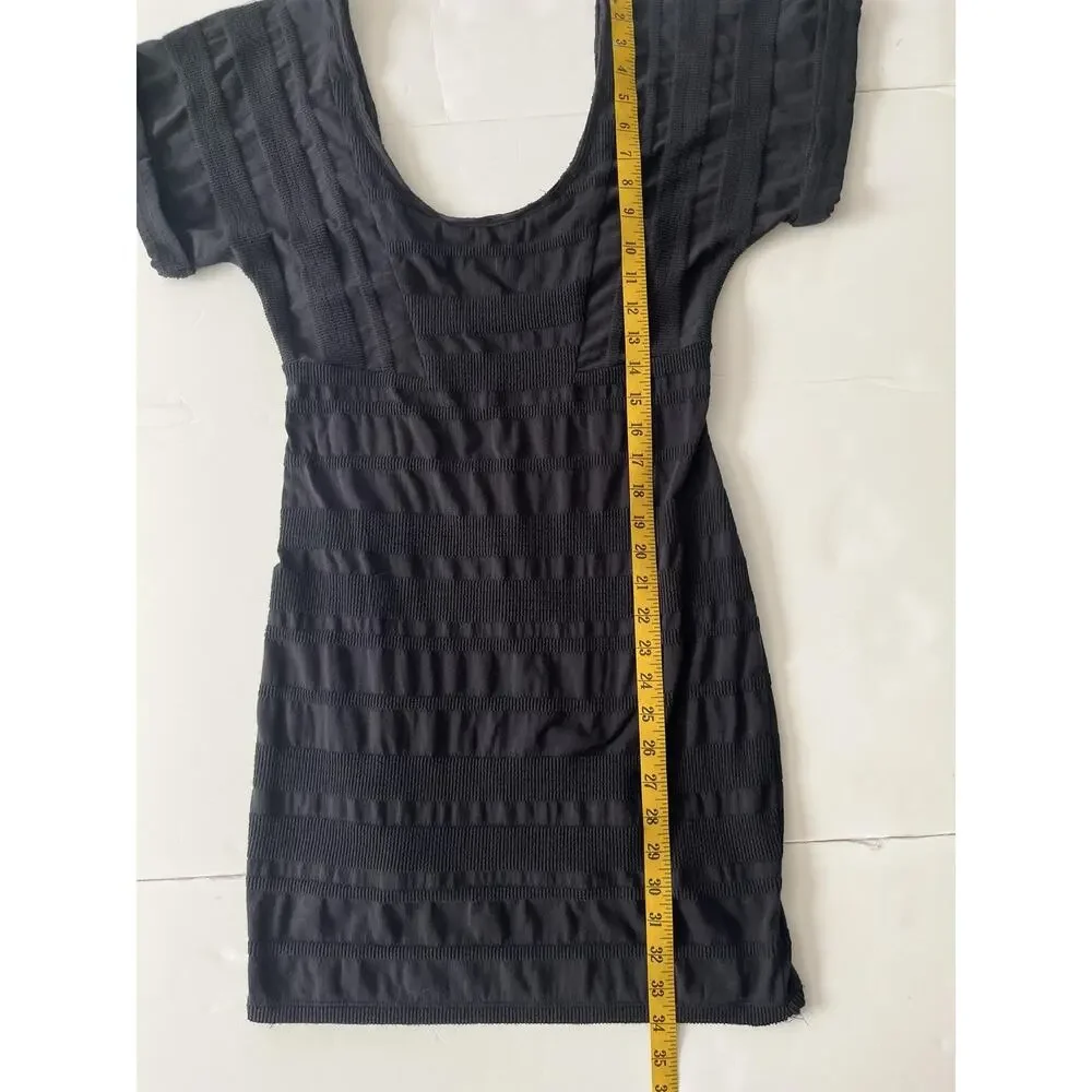 Free People Dress Womens M Black Textured Stripe Bodycon Mini Scoop Neck Stretch